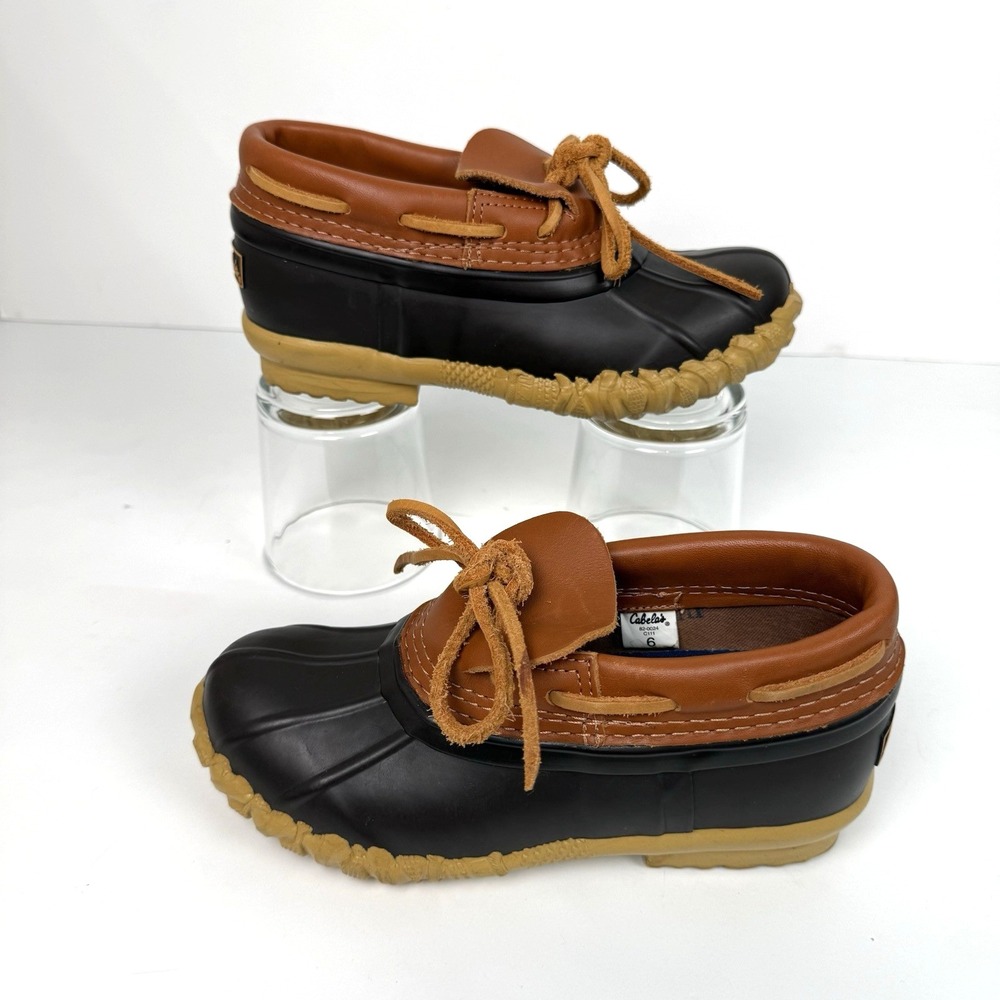 Cabelas Duck Rain Boot Women US 6 Low Leather Steel Shank Rubber Waterproof